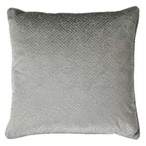 Florence Embossed Velvet Cushion Silver / 55 x 55cm / Feather Filled