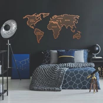 World Map In The Stripes - Copper (120 x 65) Copper Decorative Metal Wall Accessory