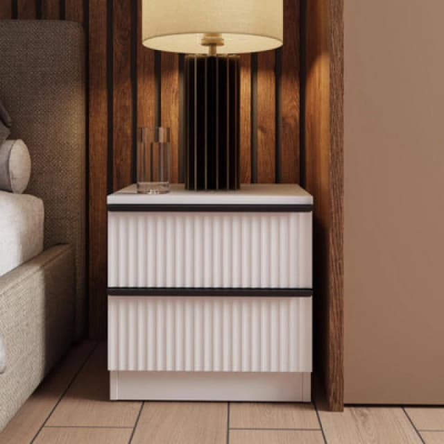 FWStyle FWStyle Scalloped White 2 Drawer Bedside Table Nightstand Ripple Effect Finish White One Size Unisex 5056413123404