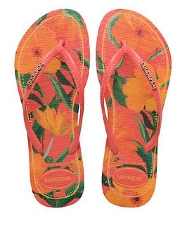 Havaianas Slim Tropical Flip Flops Orange Women 35/36 (2.5 to 3.5)
