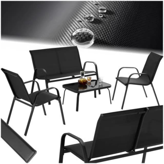 Tectake Garden Furniture Set Nora - Up To 4 People, Textilene Fabric, Weather-Resistant Set 1 (1 X Sofa / 1 X Table / 2 X Armchairs) - Bla