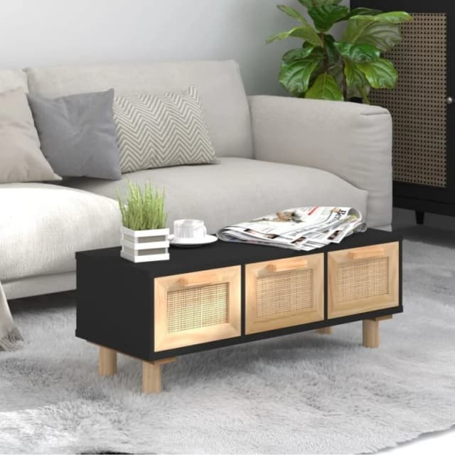 Vidaxl Coffee Table Black 80X40X30 Cm Engineered Wood&solid Wood Pine, Black 345619