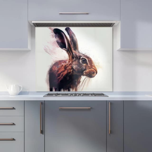 Warren Reed - Designer Hare Face Splashart Kitchen Splashback in Brown Size: 600mm x 750mm Brown Unisex 600mm x 750mm