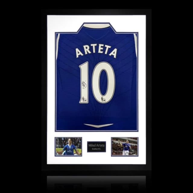 The Fan Cave Mikel Arteta Signed Everton Shirt Premium Frame Blue unisex 850x600mm