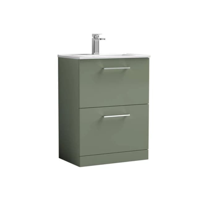 Balterley Bathroom 2 Soft Close Drawer, Floor Vanity Unit, Satin Green, 600mm in Green Green Unisex