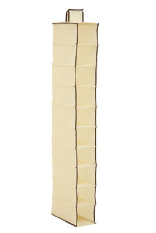 Premier Housewares Tavia Cream Brown Trim 10 Section Hanging Shoe Organiser Cream
