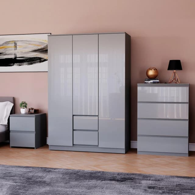 Lassic Vida Designs Glinton Gloss 3 Piece Bedroom Set 7 Grey unisex 3 Piece