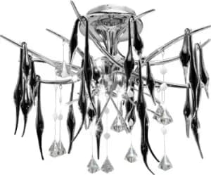 Cygnet Ceiling Pendant 12 Light Polished Chrome, Black Glass, Crystal