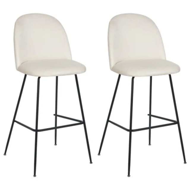 Beliani Set Of 2 Bar Chairs Arcola Velvet Off-White