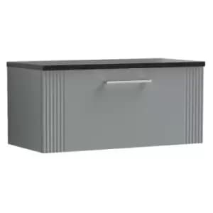 Deco Satin Grey 800mm Wall Hung Single Drawer Vanity Unit with Sparkling Black Laminate Worktop - DPF296LSB - Satin Grey - Nuie