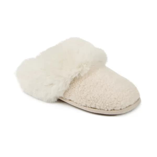 totes Textured Faux Fur Cream Mule Slippers Cream