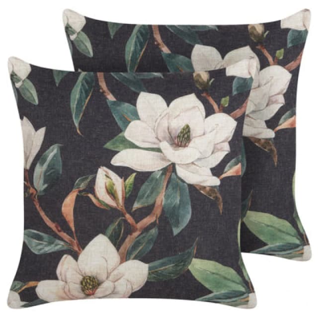 Beliani Set Of 2 Decorative Cushions Zahriye 45 X 45cm Black Floral Pattern
