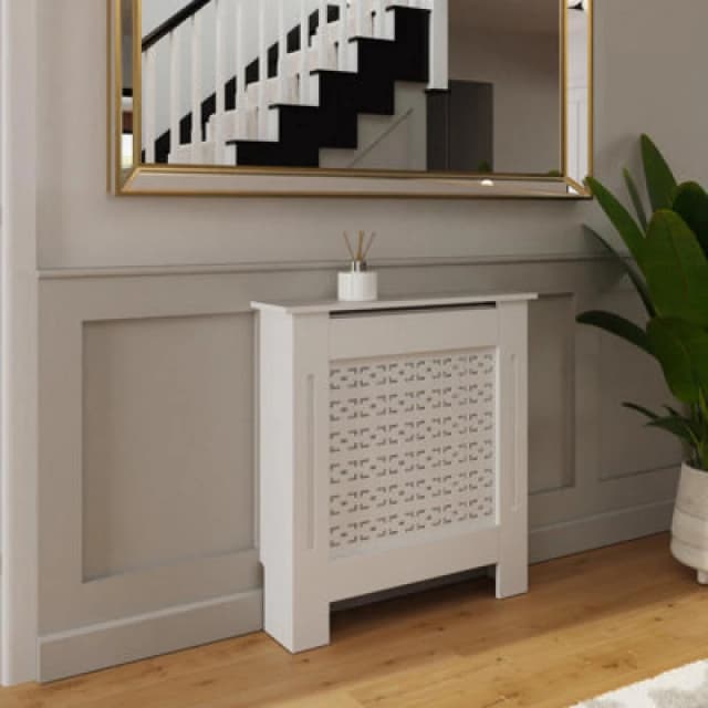 Fwstyle Geometric Pattern Small White Radiator Cover (H) 82.3 (W) 78Cm (D) 19Cm