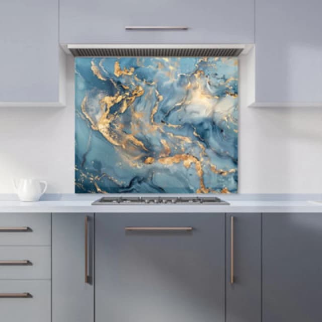 Warren Reed Designer Azure And Gold Marble Effect Kitchen Splashback