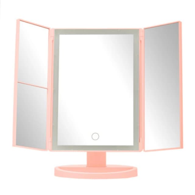 Orsina Portable Tri Fold Pink Table Mirror, Trifold Design Table Mirror, Versatile Small Table Mirror For Dressing