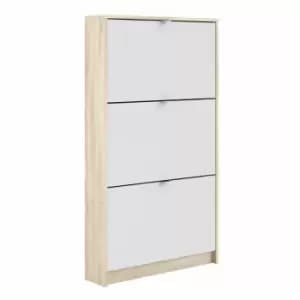 Shoes Hallway Storage Cabinet With 3 Tilting Doors And 1 Layer Oak Effect Structure White