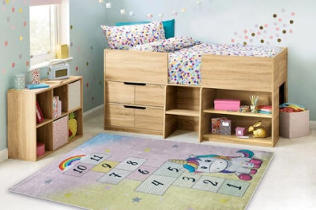 RugsX Bambino 54060 Washing Carpet Unicorn, Hopscotch For Children Anti Slip - Pink / Ye 80X150 Cm