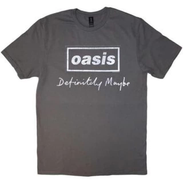 Oasis Oasis Men Definitely Maybe Text Logo Distressed T-Shirt in Charcoal Size: Medium Charcoal M Male 5063574421638
