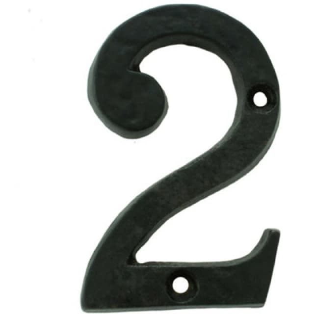 Loops Black Antique Door Number 2 78mm Height 8mm Depth Iron Face Numeral Plaque Black