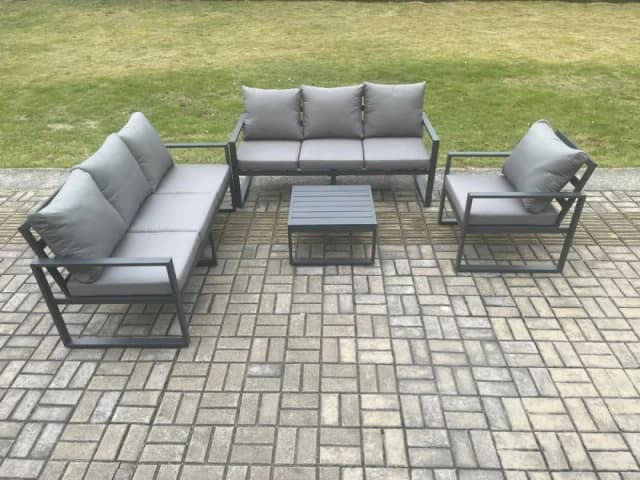 Fimous Aluminium 7 Seater Outdoor Garden Furniture Lounge Sofa Set with Square Coffee Table Chair Dark Grey Dark Grey Unisex