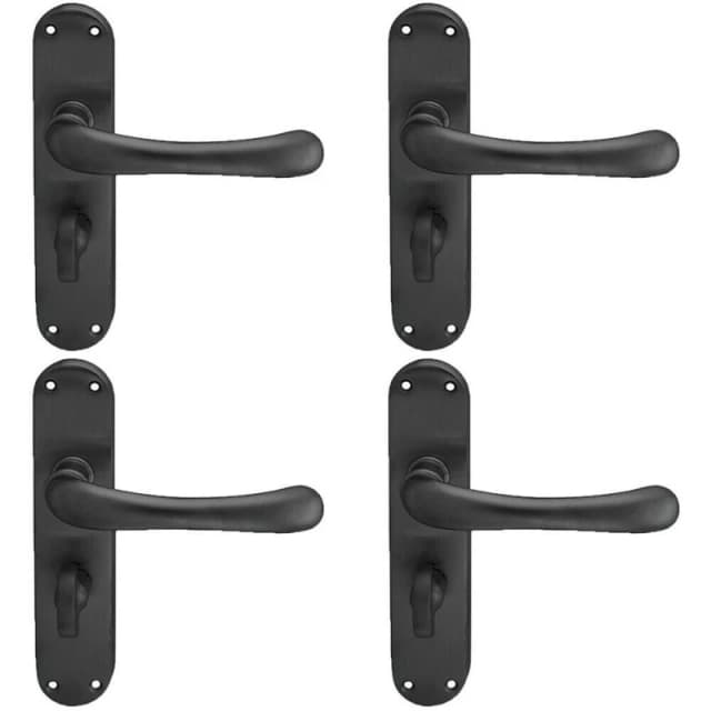 Loops 4x PAIR Smooth Rounded Lever on Shaped Bathroom Backplate 185 x 42mm Matt Black Black