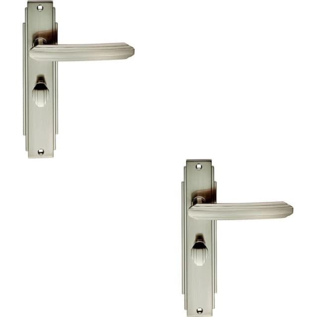 Loops 2x PAIR Line Detailed Handle on Bathroom Backplate 205 x 45mm Satin Nickel Metallics