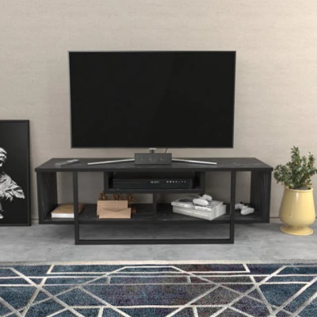 Decorotika Astona TV Stand TV Unit For Tvs Up To 55" Black Marble Effect And Black