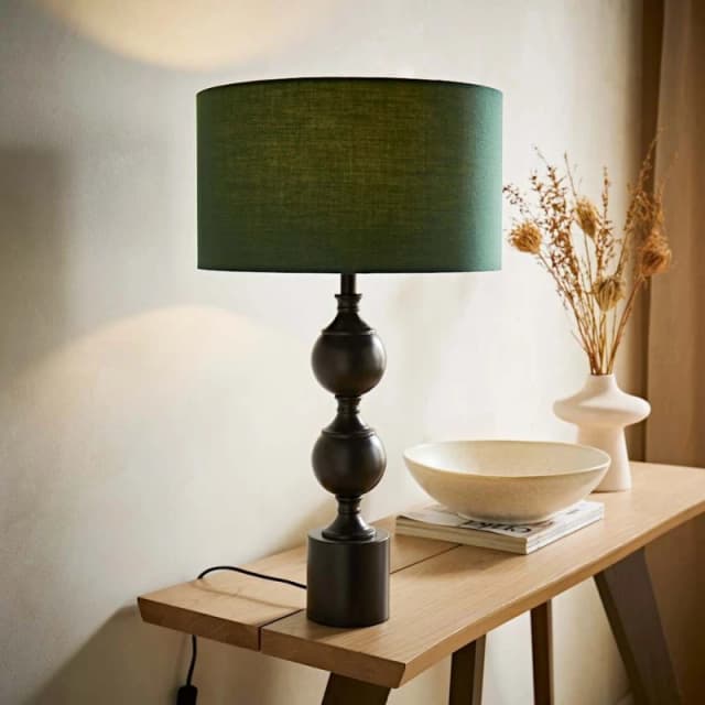 ValueLights ValueLights Declan Candlestick Metal Ball Table Lamp with Fabric Drum Lamp Shade in Bottle Green Bottle Green One Size Unisex 505940606796