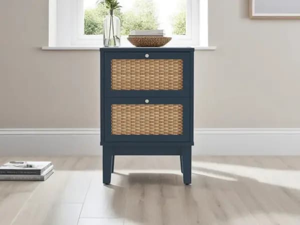 LPD Bordeaux Rattan and Blue 2 Drawer Bedside Table