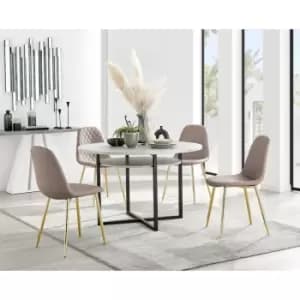 Furniturebox Adley Grey Concrete Effect 120cm Storage Dining Table & 4 Cappuccino Corona Faux Leather Dining Chairs with Gold Legs Diamond Stitch
