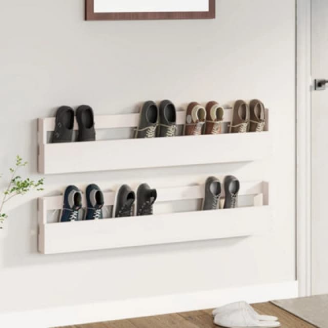 Vidaxl Wall-Mounted Shoe Racks 2 Pcs White 110X9X23cm Solid Wood Pine