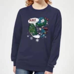 DC Superman Peace On Earth Womens Christmas Sweatshirt - Navy - L