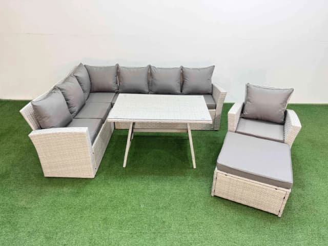 Fimous Garden Outdoor Rattan Furniture Set with Armchair Footstool 8 Seater in Light Grey Light Grey Unisex
