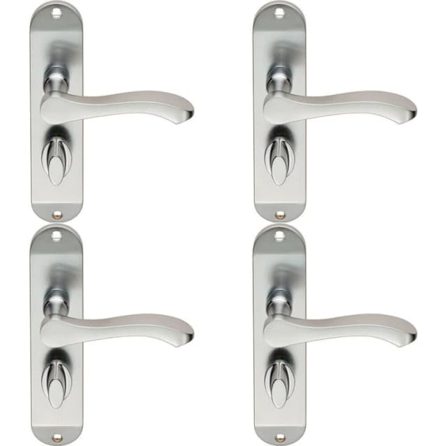 Loops 4x PAIR Scroll Lever Door Handle on Bathroom Backplate 180 x 40mm Satin Chrome Multi