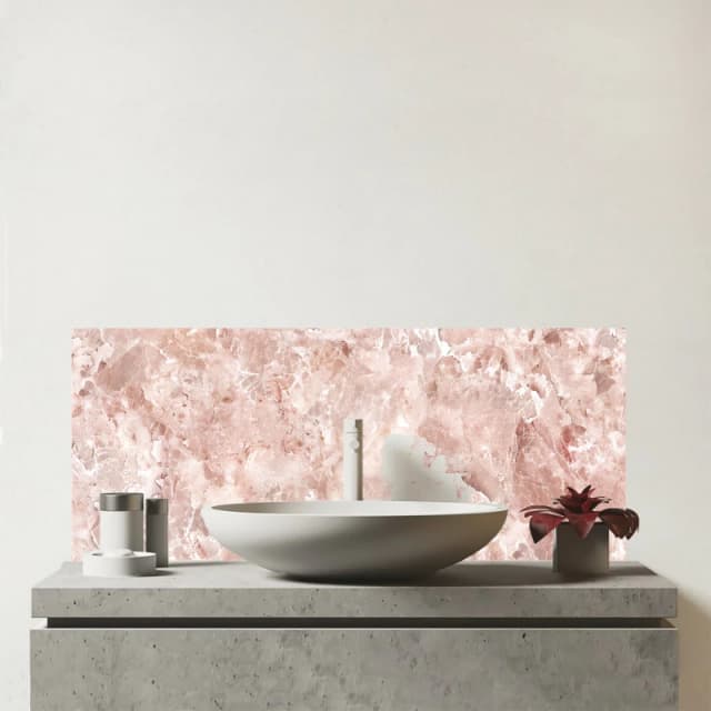 Warren Reed - Designer Polished Pale Pink Quartz Effect Glass Bathroom Splashback in Gold Gold Unisex