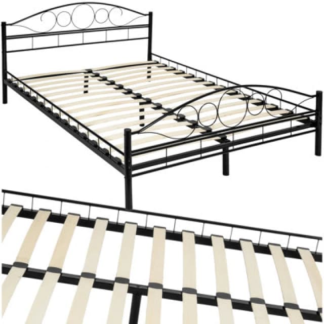 Tectake Metal Bed Frame Art With Slatted Base 200 X 140 Cm - 60 Cm - Black/black