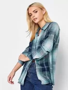 PixieGirl Petite Check Boyfriend Shirt, Blue, Size 16, Women
