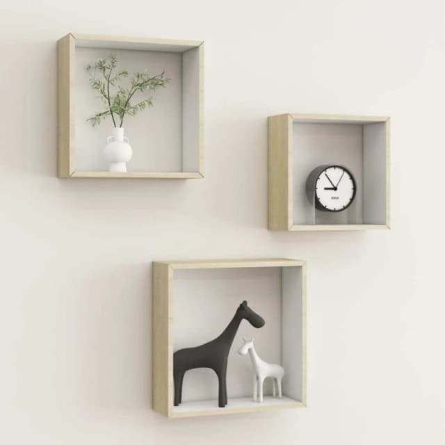 VIDAXL Wall Cube Shelves 3 pcs White and Sonoma Oak Vidaxl 8720286418215