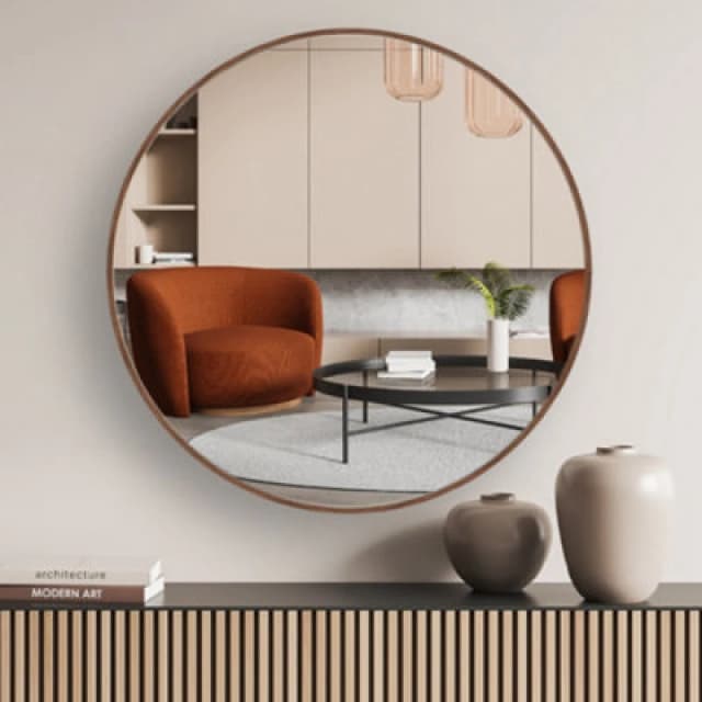 Nielsen Jaron Aluminium Wall Mirror, Round 60Cm - Walnut