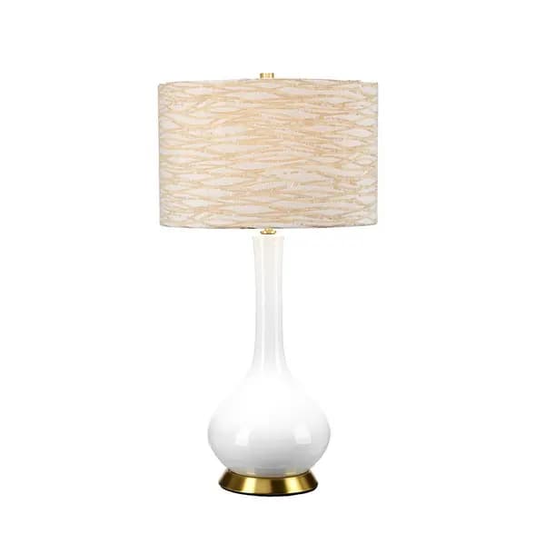 Milo Table Lamp with Round Shade, Aged Brass, White, Orange