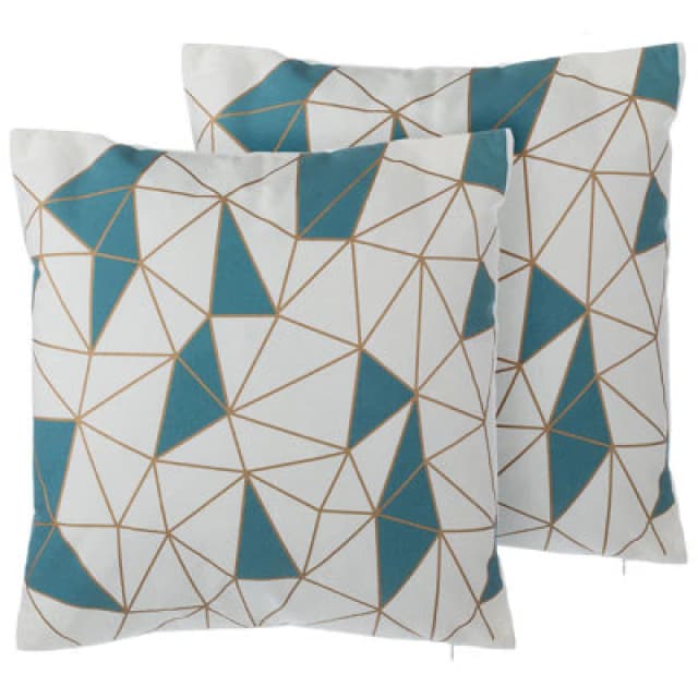Beliani Set Of 2 Decorative Cushions Clarkia Cotton 45 X 45cm Blue Geometric Pattern