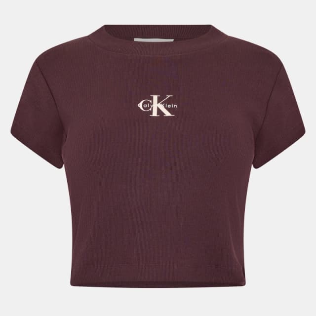 Calvin Klein Jeans Womens CKJ Mono Baby T Crop Top Mocha Brown female 10 (S)