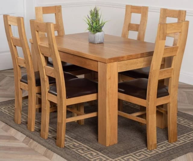Thats Furniture Dakot 127 x 82cm Oak Small Dining Table & 6 Yale Chairs in Brown Size: 127 x 82cm Brown Unisex 127 x 82 cm