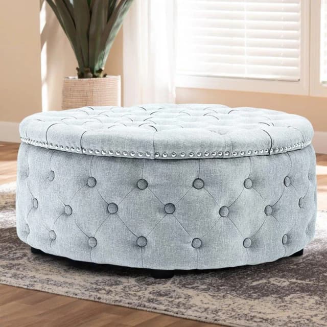 Kabinet UK Contemporary Round Ottoman with Grey Fabric Grey White unisex One size