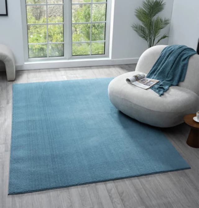 Comfy Washable Low Pile Living Room Area Rug - Anti Slip Felt Backing Teal 120Cm X 160Cm