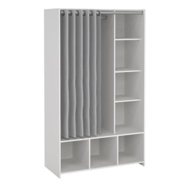 Furniture To Go Uppsala Open Mobile Wardrobe Unit In White With A Grey Textile Curtain