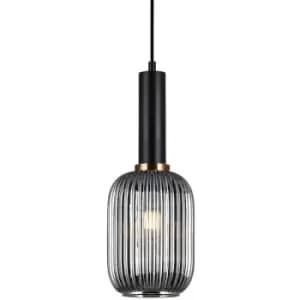Netlighting Modern Hanging Pendant Black 1 Light with Glass, Smoky Shade, E27 -