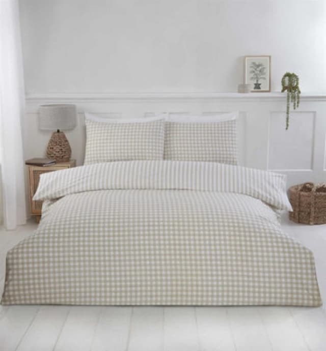 Rapport Gingham Natural Duvet Cover Set Single Bedding Set