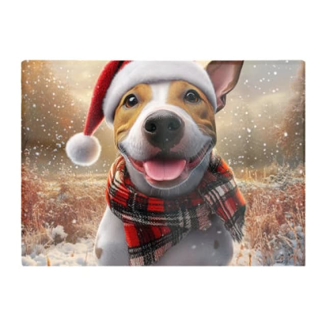 Warren Reed Designer Snowy Christmas English Bull Terrier Dog Glass Chopping Board