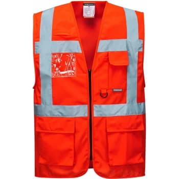 Portwest - S476 Red Sz M Hi-Vis Vest Berlin Executive Pockets Reflective